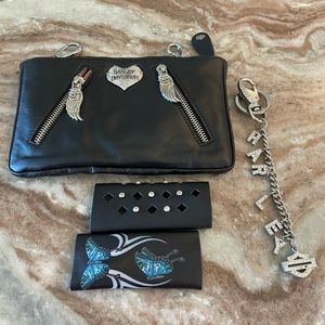 Harley Davidson Belt Purse, Fanny pack, 2 hair ties, key chain jean chain.